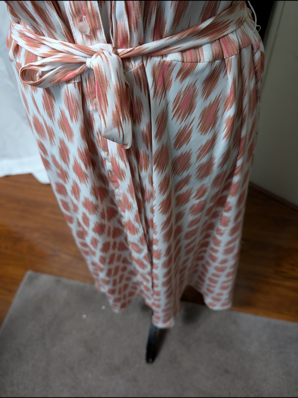 Dip Sleeveless Tie-Waist Shirt Dress in Dusty Coral Ikat-2X - Picture 6 of 8